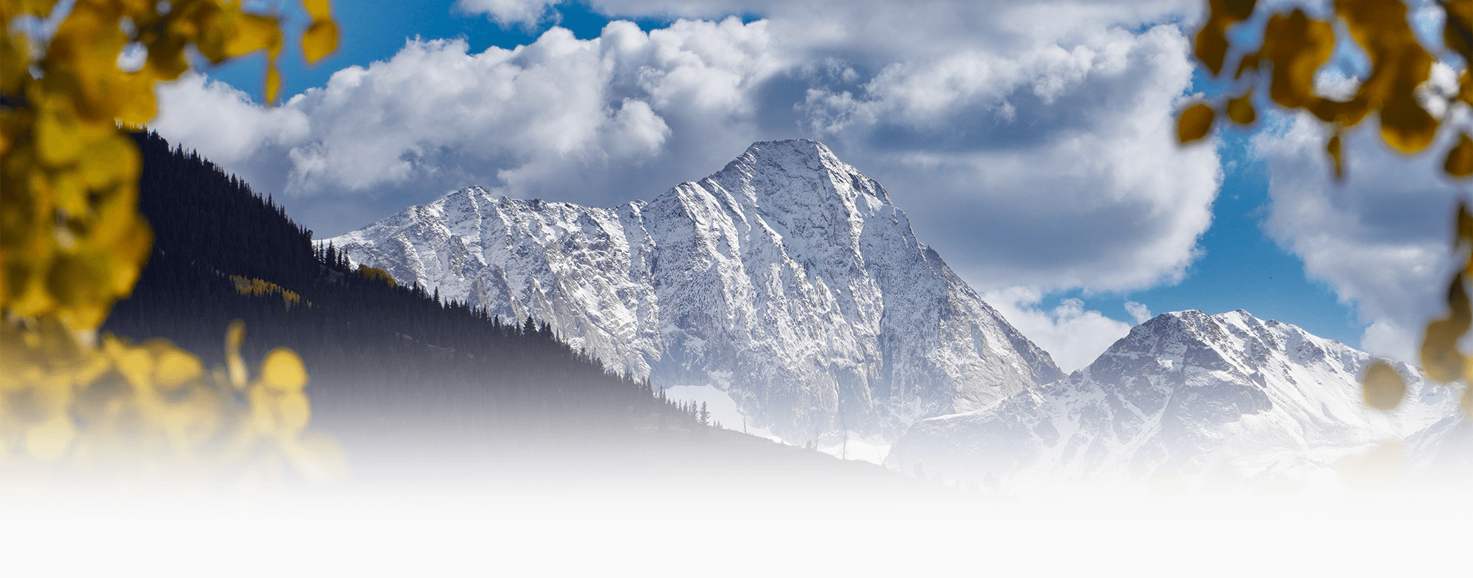 Looking through fall colors towards Capitol Peak in Aspen, Colorado.